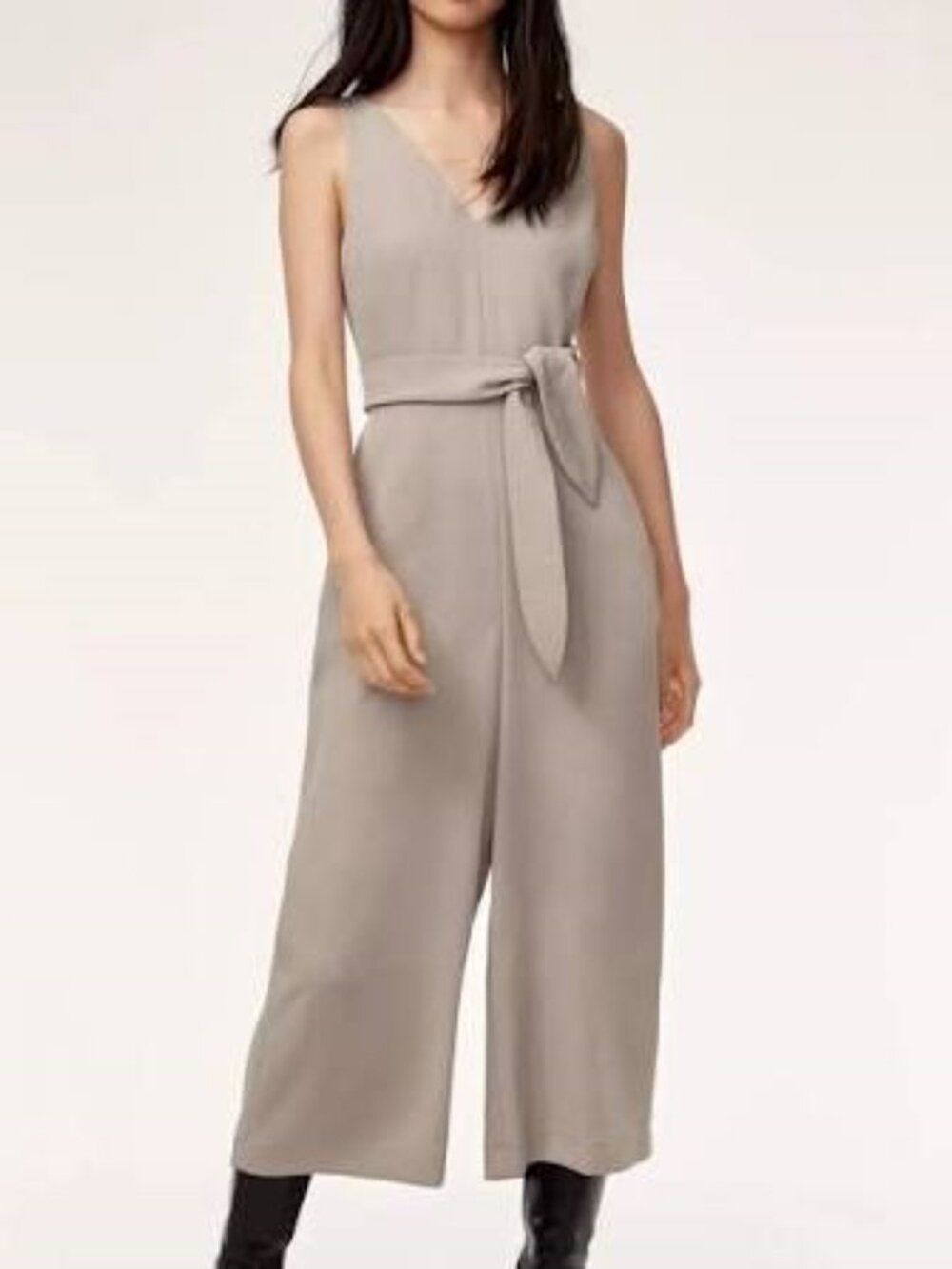 Aritzia Wilfred Ecoulement Wrap Front Tie lined Jumpsuit Beige size 10